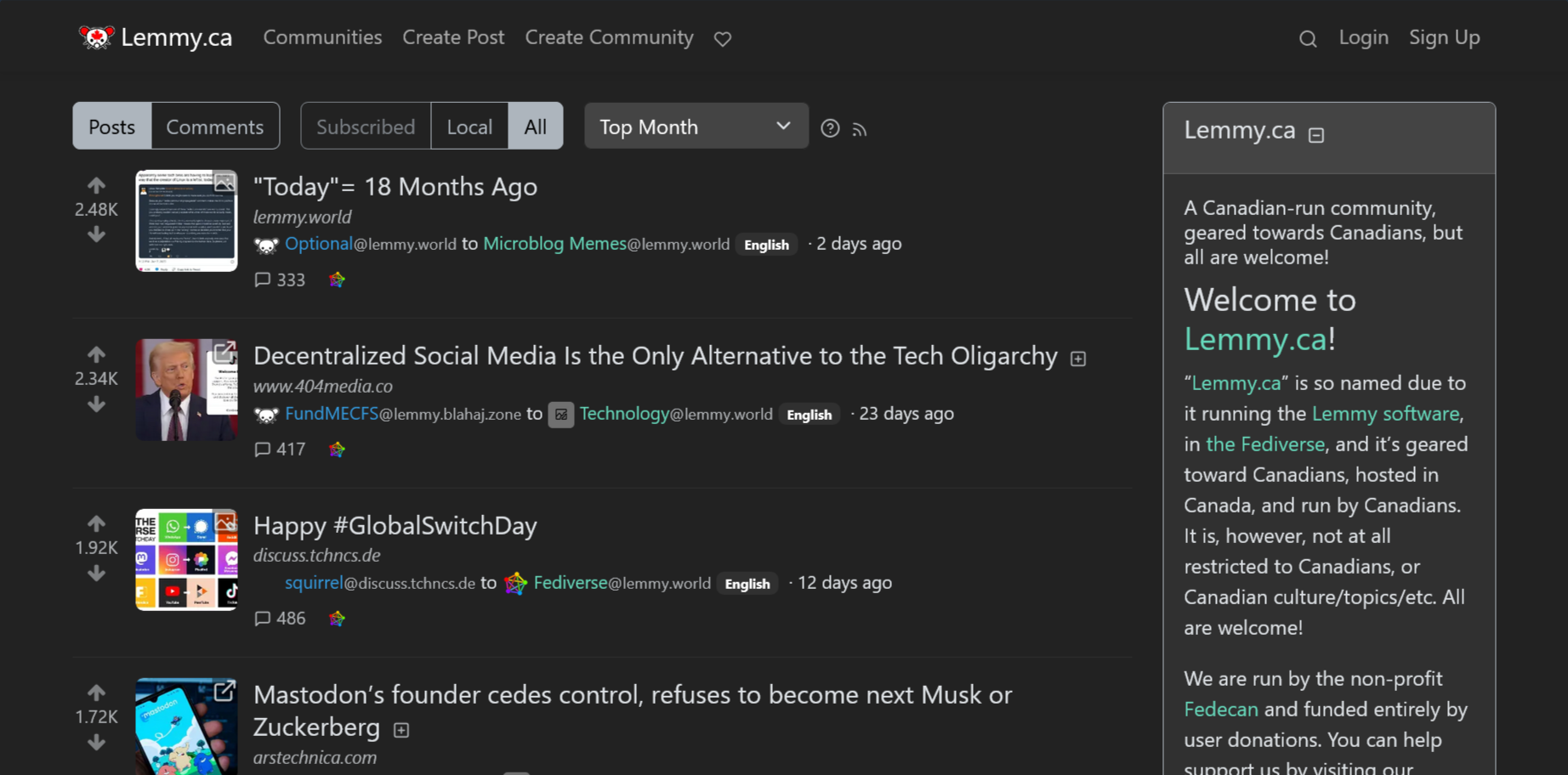 Screenshot of the default theme for Lemmy.